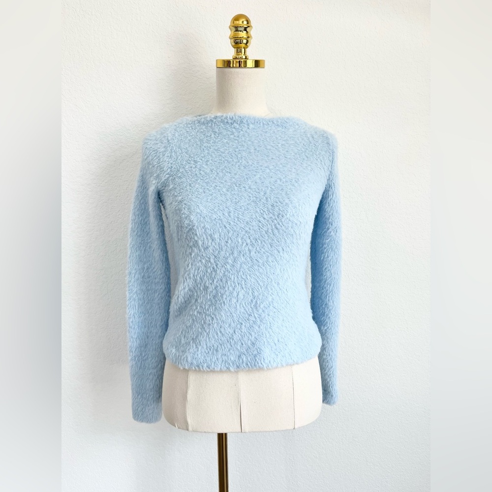 MANGO Sky Blue Fuzzy Boat Neck Sweater Women’s Size XS. SOLD